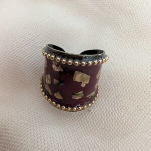 Elegant Gold and Burgundy Enamel Women's Ring. Fashion Jewelry.